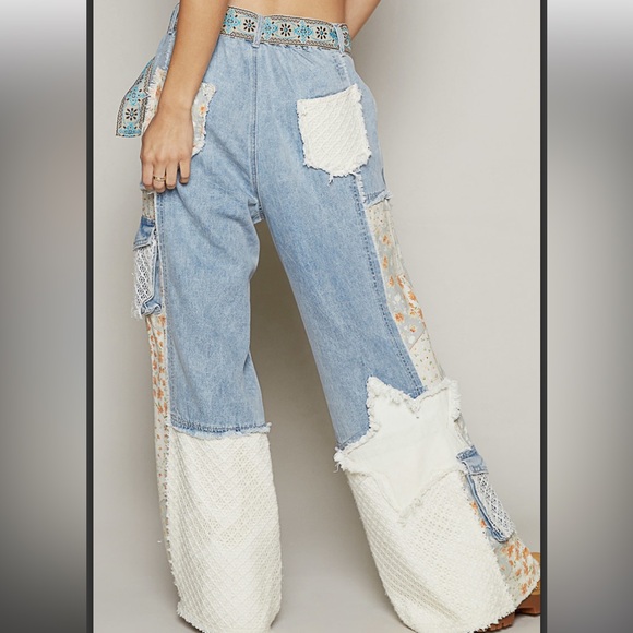 POL Patchwork Women Jeans - Blue and White - Picture 3 of 4